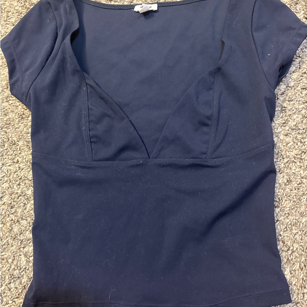 Garage Navy Short Sleeve Top